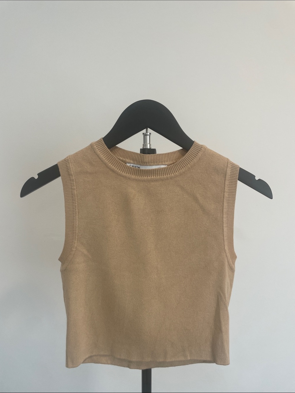 Zara Cropped Crewneck Tank in Camel Beige